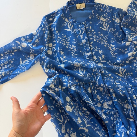 Tuckernuck Dress Womens Large Blue Floral Toile Long Slv Shift - Picture 8 of 14